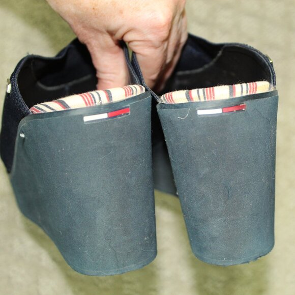 Vtg Tommy Hilfiger Navy Blue Women's Size 8.5M Peep Toe Foam Wedge Slip On Shoe - Picture 5 of 6